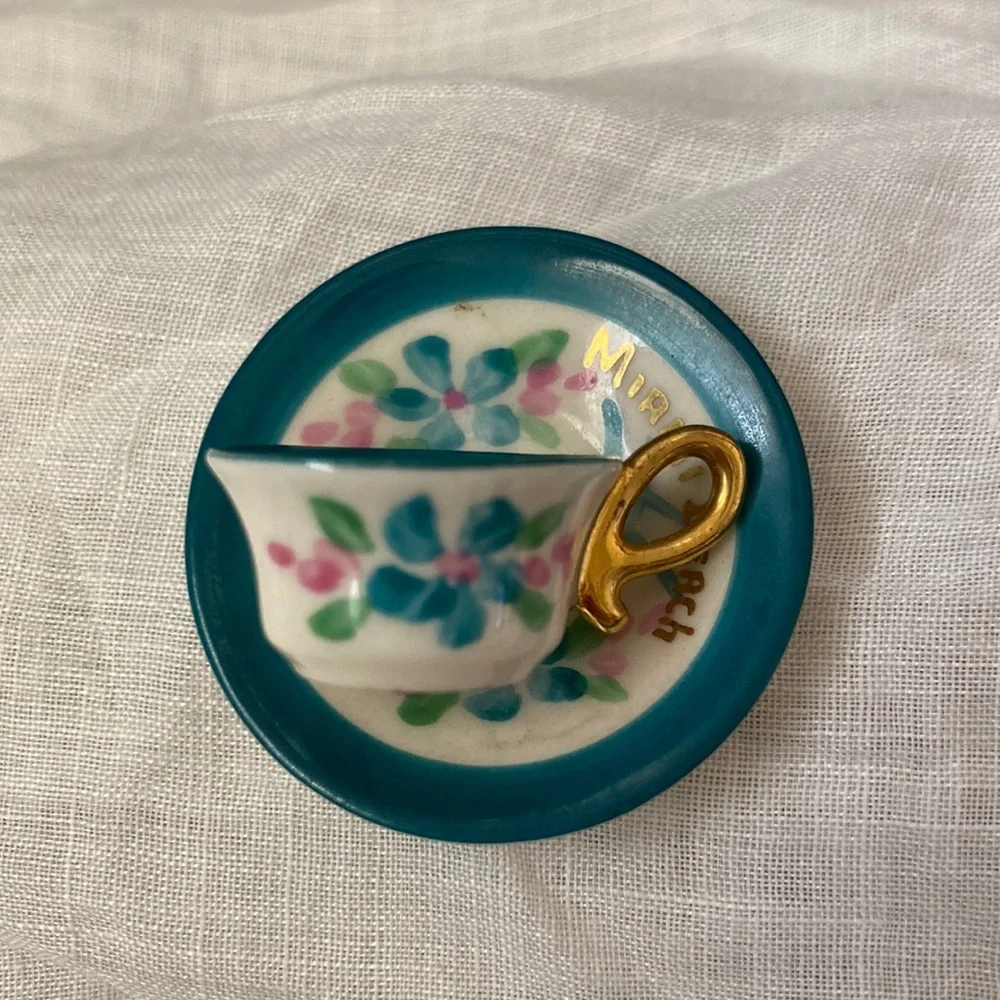Vintage tiny cup and saucer, souvenir of Miami Beach, Rose Crown bone China